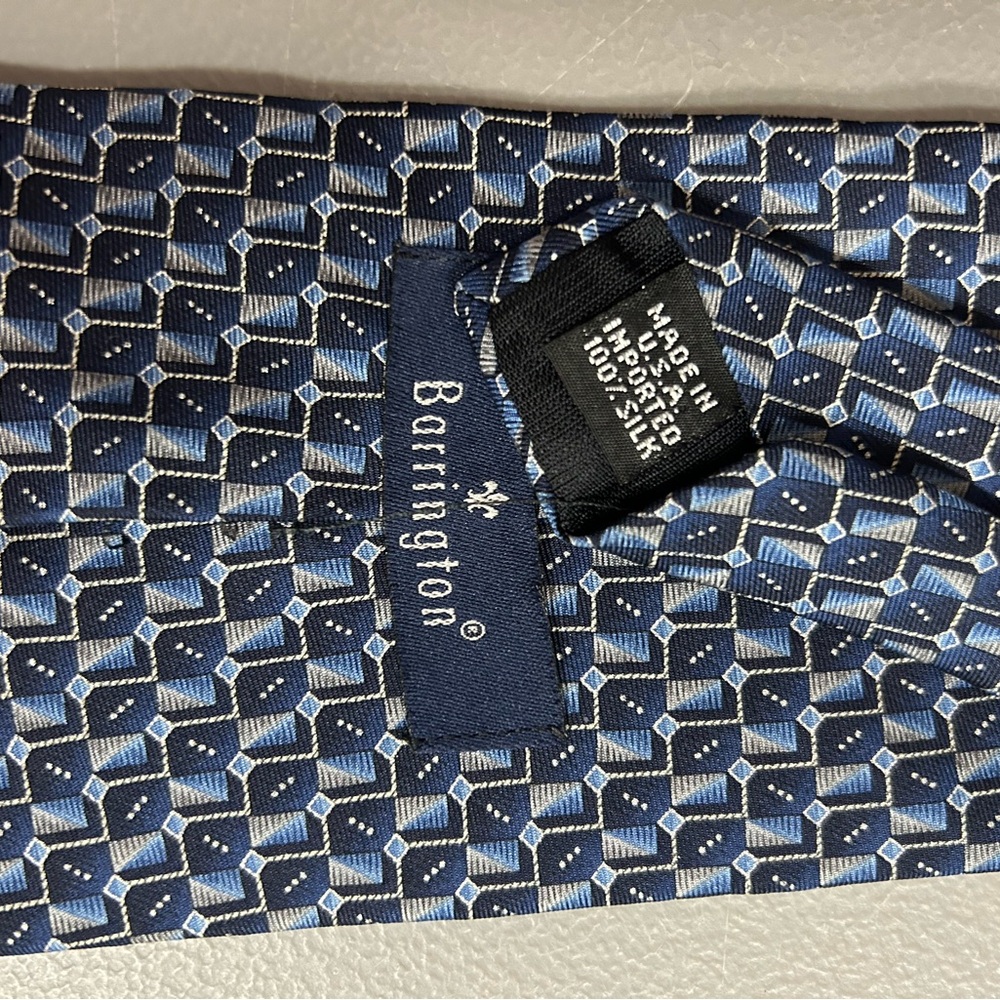 Barrington Men’s Blue Patterned Silk Tie - Picture 3 of 3